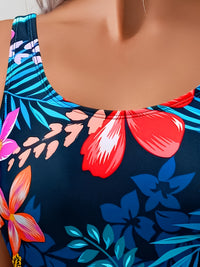 Vibrant Tropical Hibiscus Print One Piece Swimsuit