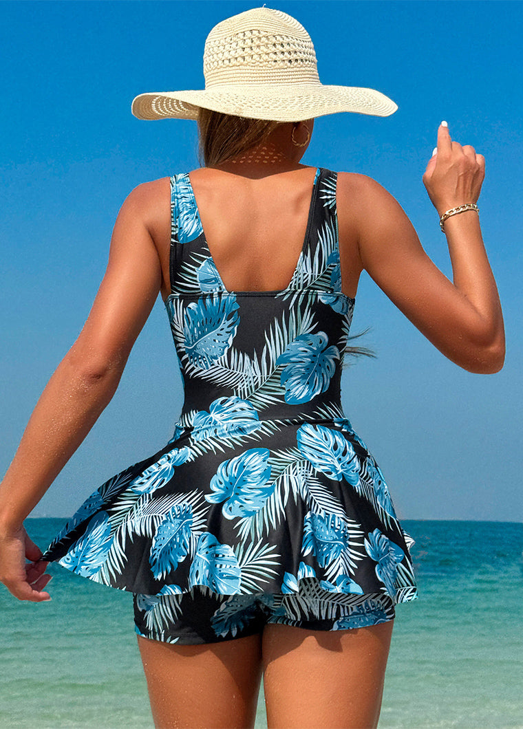 Blue Floral Charming Swimdress