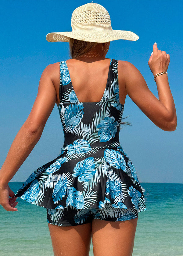 Blue Floral Charming Swimdress