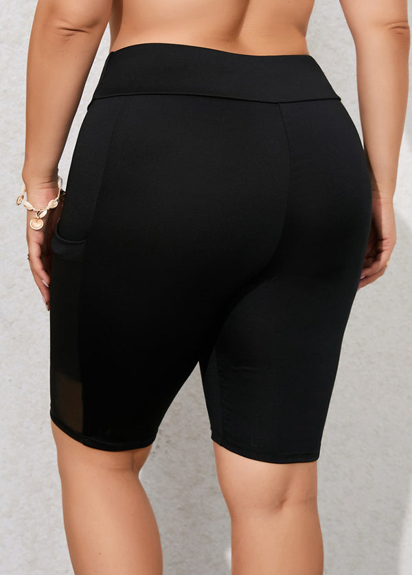 Plussize High Waisted Black Pocket Beach Shorts