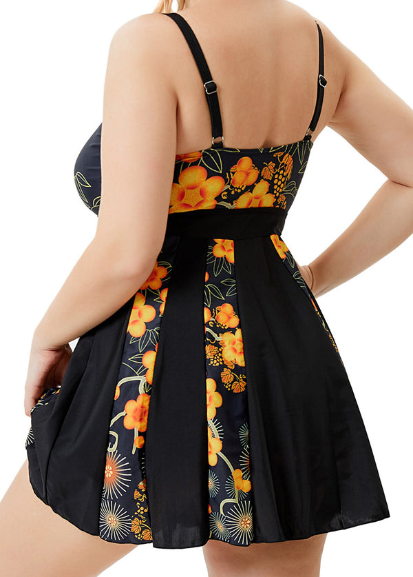Patchwork Flower Printed Plissize Swimdress