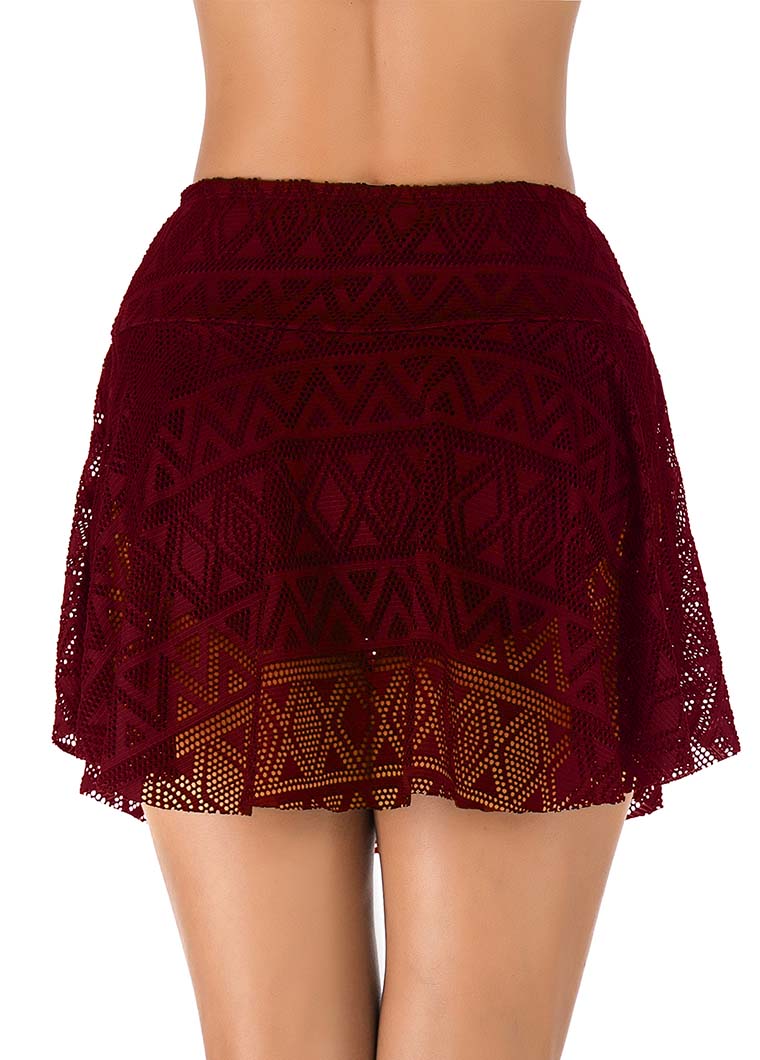 Lace Panel Black High Waist Swimwear Pantskirt