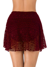 Lace Panel Black High Waist Swimwear Pantskirt
