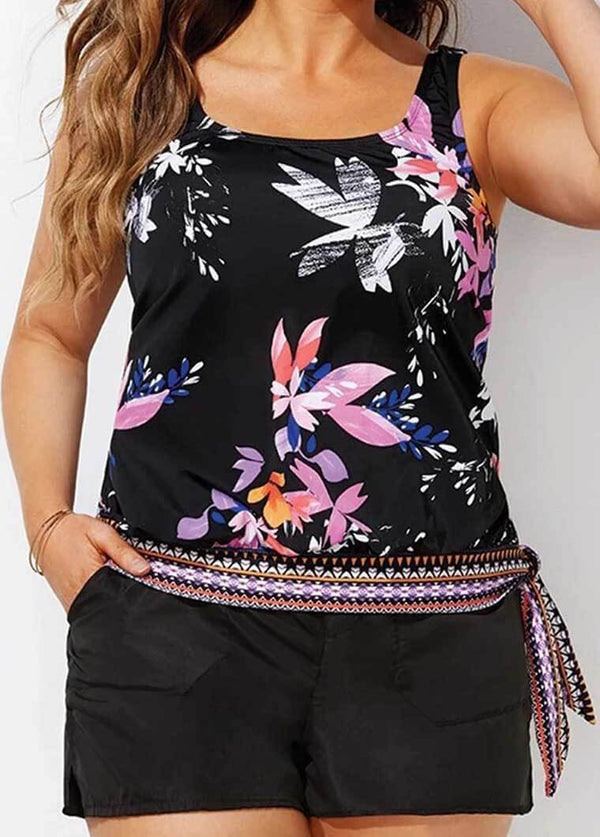 Wind Flower Side Tie Two Piece Swimsuit - fashionyanclothes