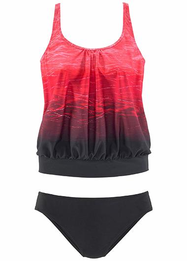 Printed Racerback Blouson Tankini Top and Black Panty - fashionyanclothes
