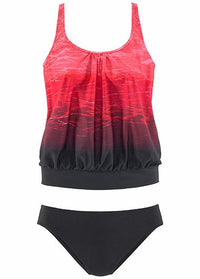 Printed Racerback Blouson Tankini Top and Black Panty - fashionyanclothes