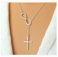 Infinity Shape Cross Pendant Silver Metal Necklace - fashionyanclothes