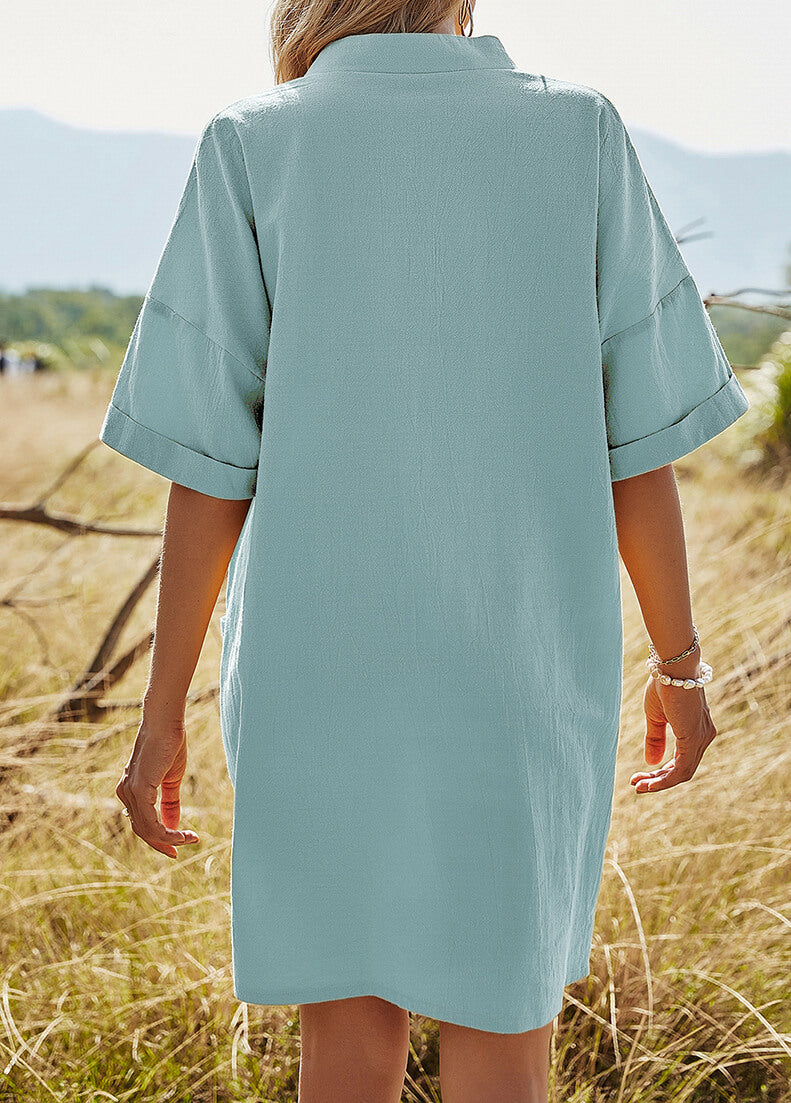 Solid Loose Short Sleeve Dress