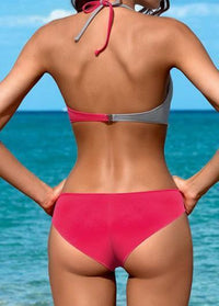 Color Block Twist Front Halter Bikini Set - fashionyanclothes