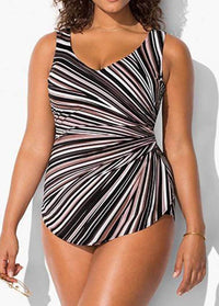 Striped Printed Plus Size Round Neck One Piece - fashionyanclothes