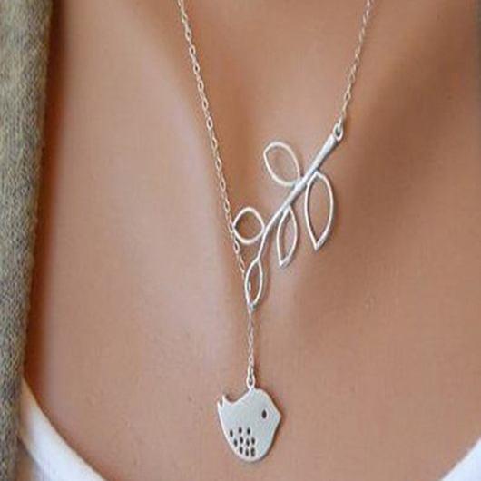 Metal Birds and Branch Pendant Necklace - fashionyanclothes