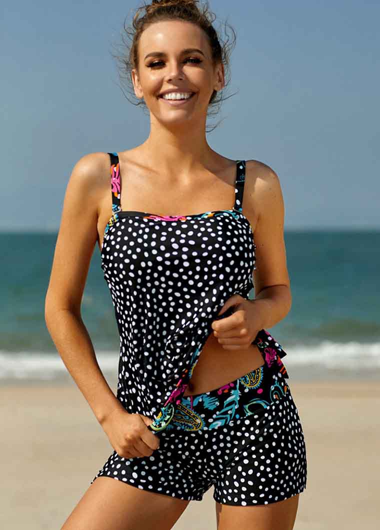 Printed Spaghetti Strap Tankini Set