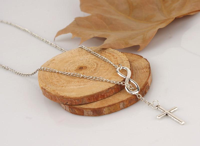 Infinity Shape Cross Pendant Silver Metal Necklace - fashionyanclothes