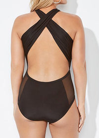 Mesh Panel Black One Piece Swimwear