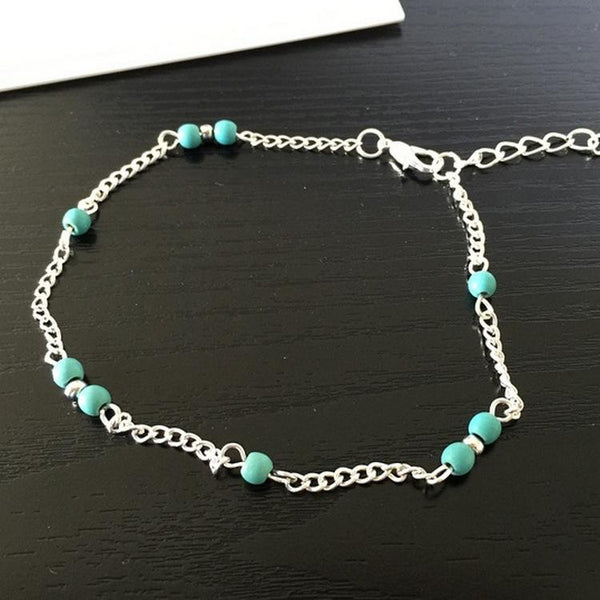 Silver Metal Blue Stone Decorated Anklet - fashionyanclothes