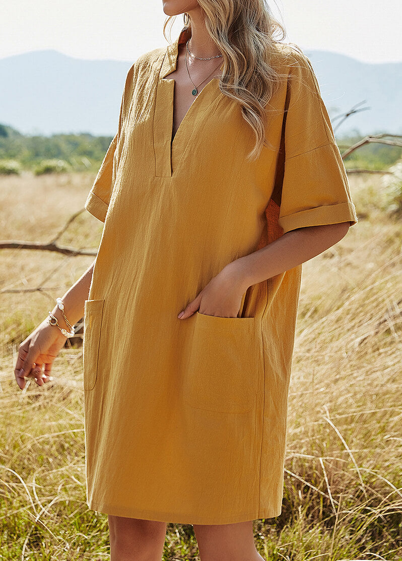 Solid Loose Short Sleeve Dress