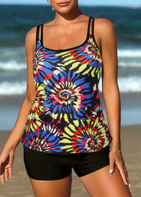 Spaghetti Strap Leaf Print Tankini Set