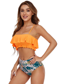 High Waisted Ruffle Print Bikini Set