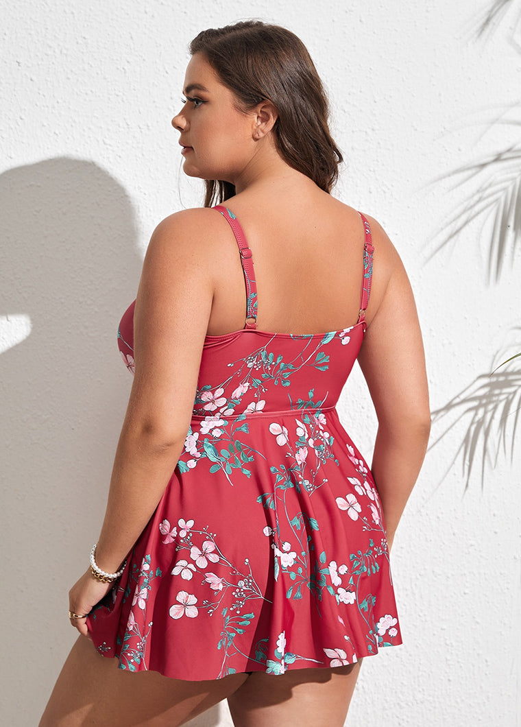 Printed Spaghetti Strap Plussize Swimdress
