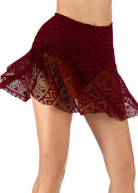 Lace Panel Black High Waist Swimwear Pantskirt