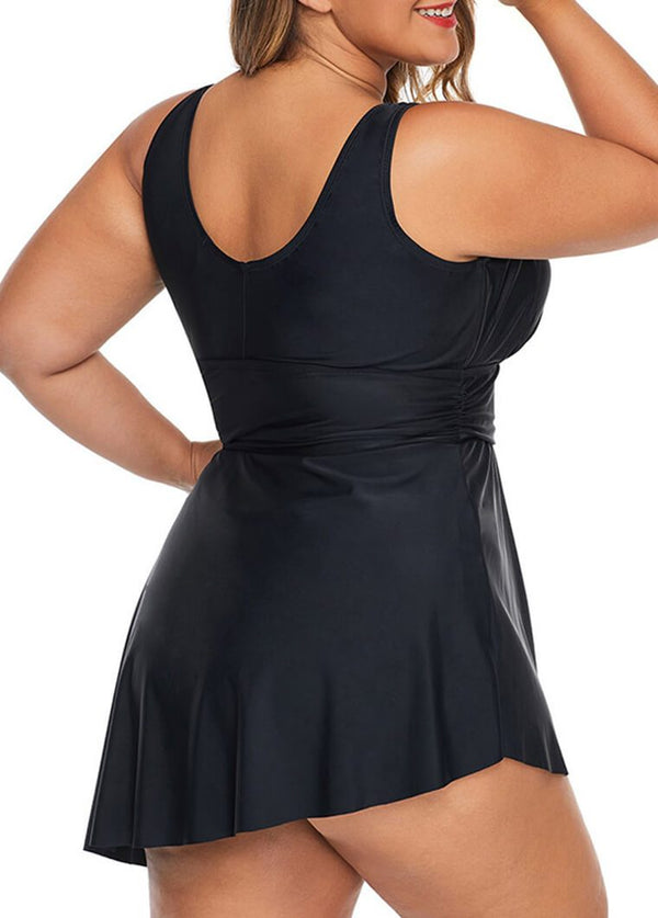 Solid Black Plus Size Swimdress and Panty - fashionyanclothes