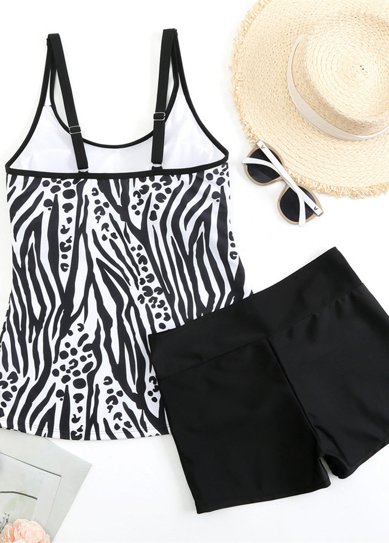 Spaghetti Strap Leaf Print Tankini Set