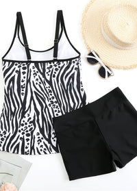 Spaghetti Strap Leaf Print Tankini Set