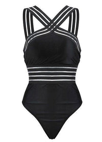 Mesh Panel Spaghetti Strap Black One Piece Swimwear - fashionyanclothes
