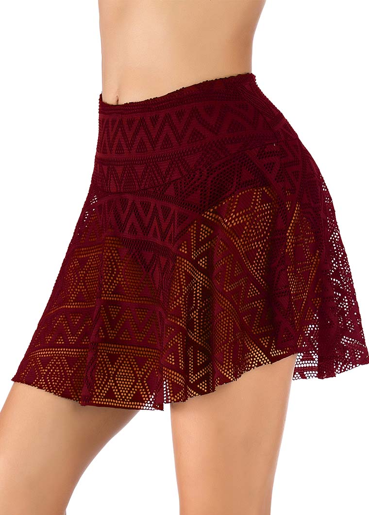 Lace Panel Black High Waist Swimwear Pantskirt