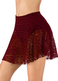 Lace Panel Black High Waist Swimwear Pantskirt