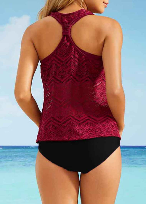 Lace Stitching Spaghetti Strap Tankini Set