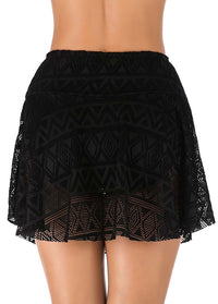 Lace Panel Black High Waist Swimwear Pantskirt