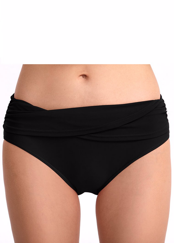 Ruched Black Mid Waist Swimwear Panty