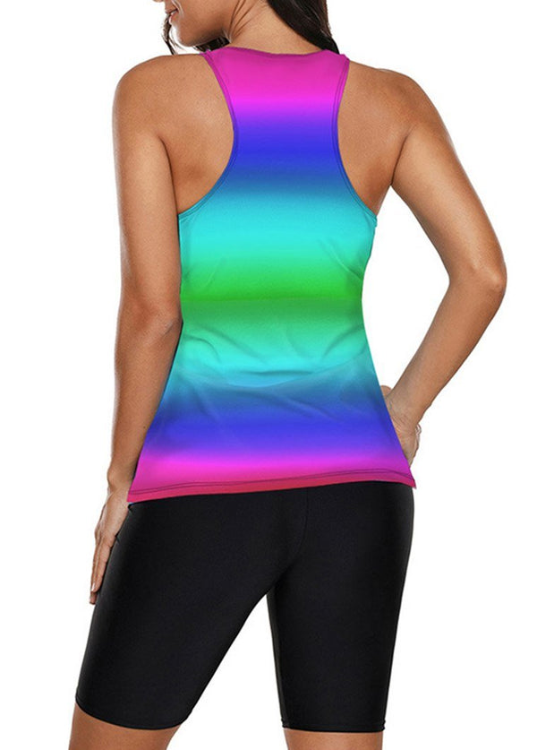 Yellow Ombre Print Racerback Tankini Swimsuit - fashionyanclothes