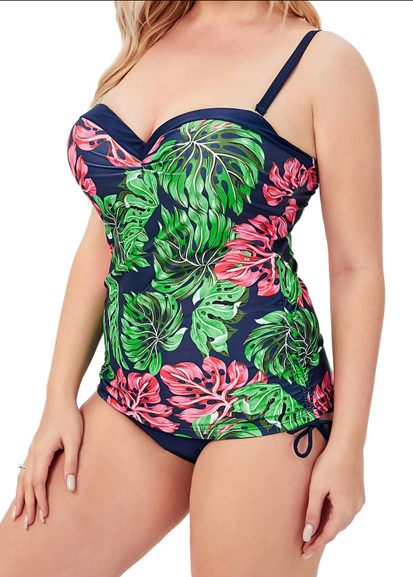 Leaf Print Spaghetti Strap Tankini Set