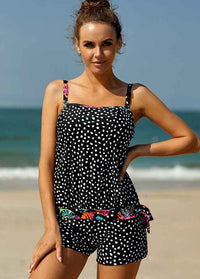 Printed Spaghetti Strap Tankini Set