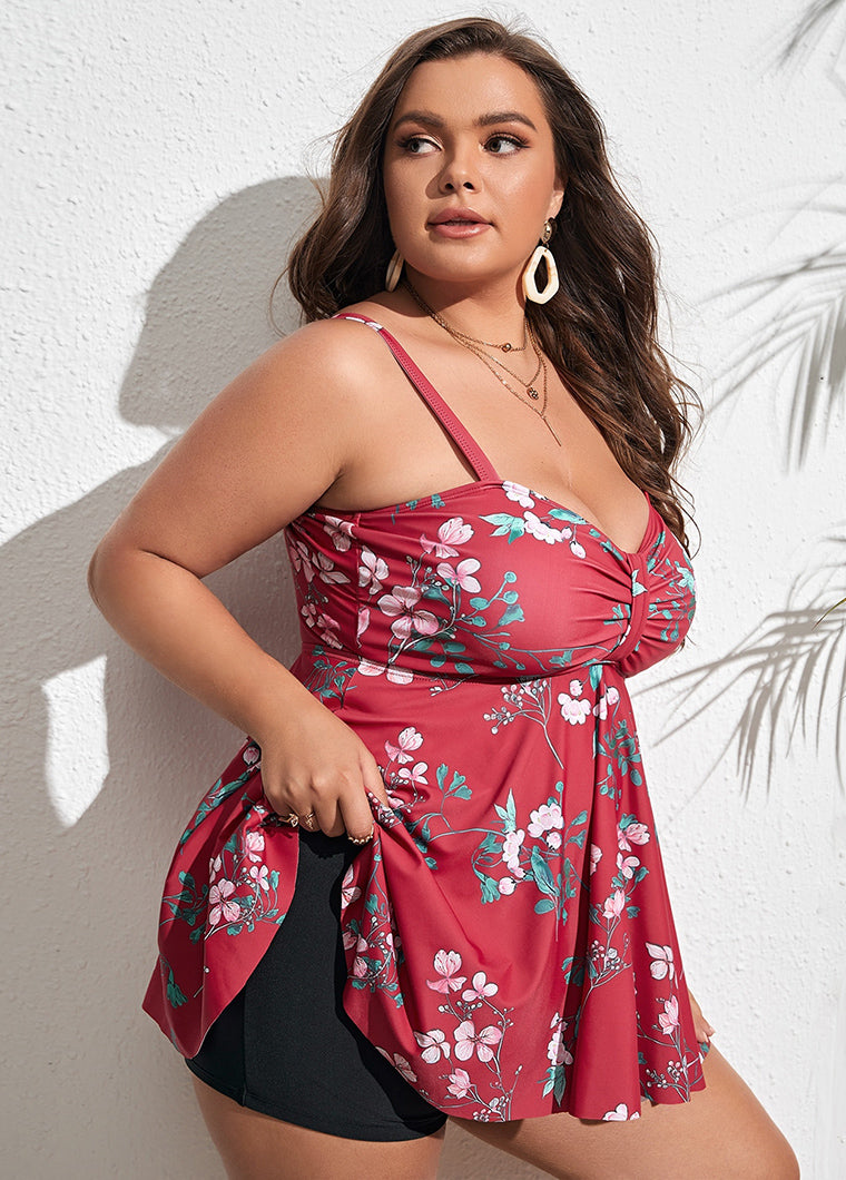 Printed Spaghetti Strap Plussize Swimdress