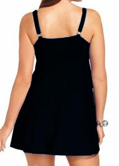 V Neck Layered Solid Black Swimdress - fashionyanclothes