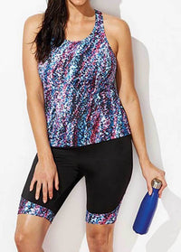 Plus Size Printed TopLong Leg Pants Swimsuit - fashionyanclothes