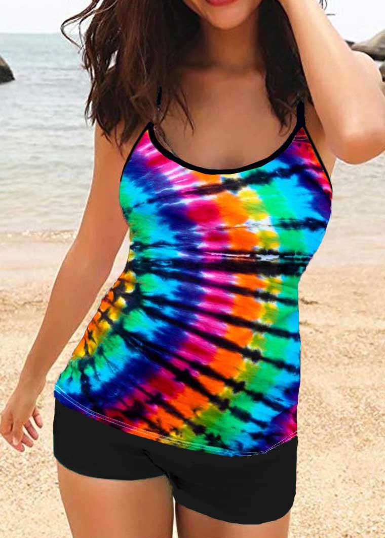 Multi Color Printed Cross Strap Tankini Set