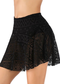 Lace Panel Black High Waist Swimwear Pantskirt