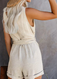 V Neck Bottom High Waisted Romper With Belt