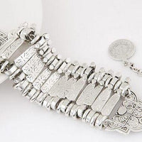 Coin Pendant Silver Metal Wide Cuff Bracelet - fashionyanclothes