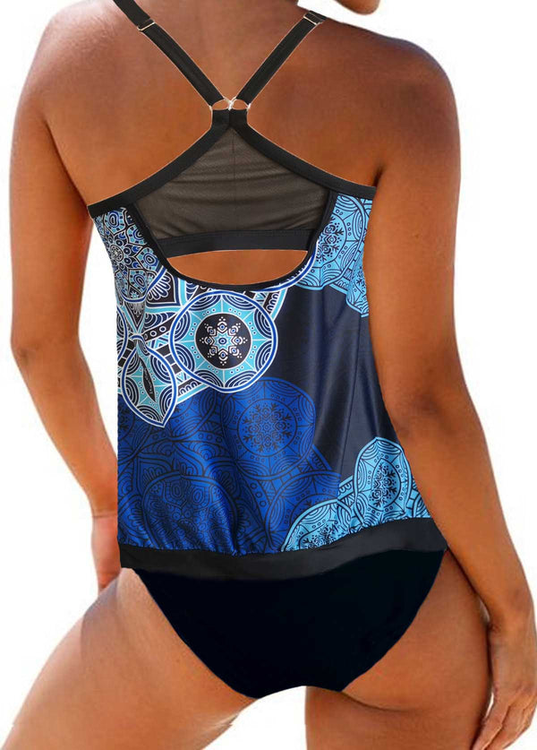 Spaghetti Strap Printed Tankini Set - fashionyanclothes