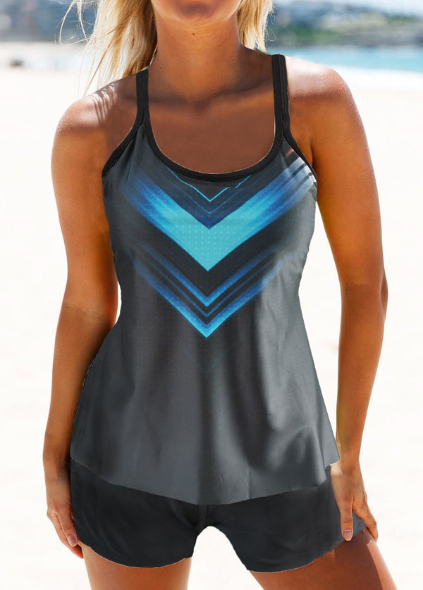 Strappy Back Geometric Print Tankini Set - fashionyanclothes