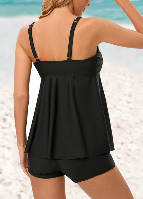 Print Spaghetti Strap Tankini Top and Shorts