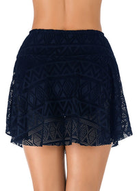 Lace Panel Black High Waist Swimwear Pantskirt