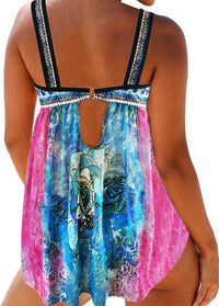 Printed Spaghetti Strap Swimdress and Shorts - fashionyanclothes