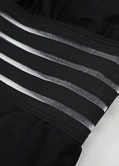 Mesh Panel Spaghetti Strap Black One Piece Swimwear - fashionyanclothes