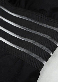 Mesh Panel Spaghetti Strap Black One Piece Swimwear - fashionyanclothes